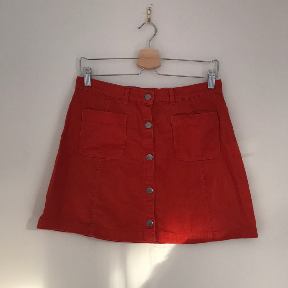 Monki burnt orange button-down denim mini skirt